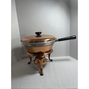 Vintage Copper Chafing Dish with Double Boiler and Fuel Holder 4 Piece Set